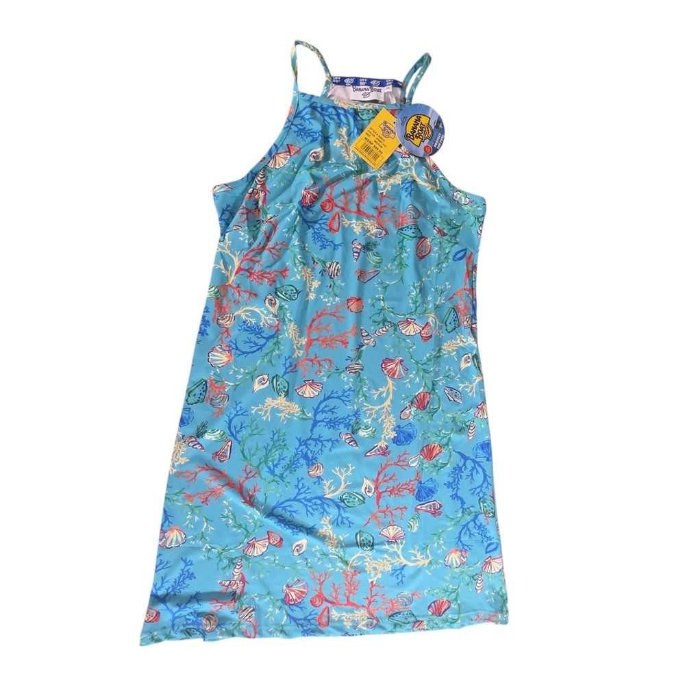 Banana Boat Sun Dress Womens Medium Blue New UPF 50+ Nautical Coral Shell